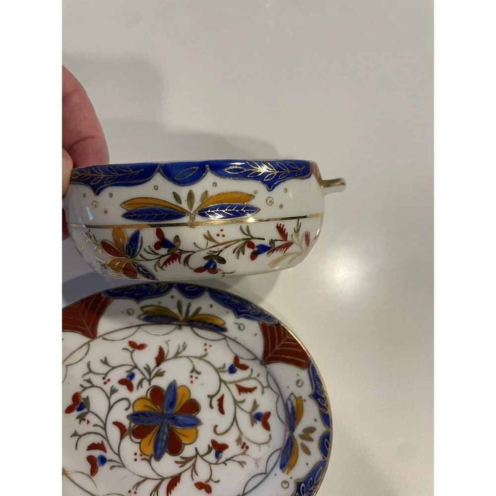 Vintage Japanese Imari Hand Painted porcelain bowl saucer set Mid-20th century